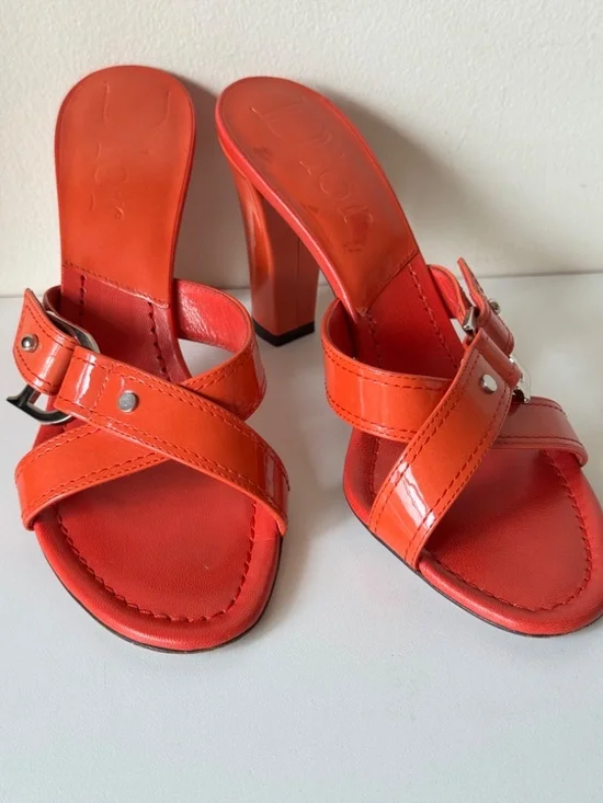 Christian Dior Orange Patent Leather Sandals Mules Sandals Size 36.5 Made Italy - Picture 11 of 16